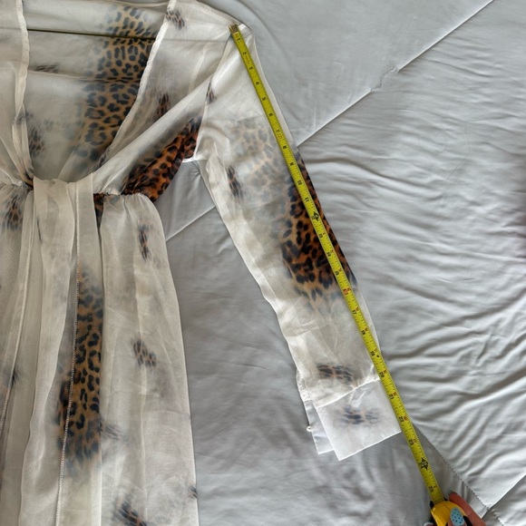 Leopard Cheetah Print Sheer Robe Swim Coverup Maxi Long Sleeve - Picture 6 of 10
